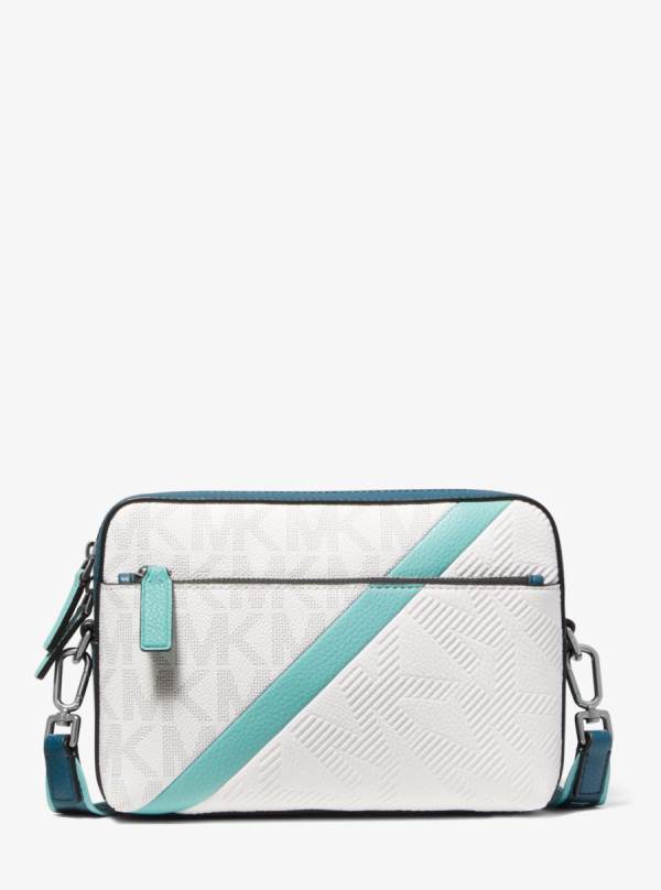 Panske Crossbody Kabelka Michael Kors Cooper Embossed Faux Leather and Logo Stripe Biele Zelene - Tasky Michael Kors Outlet | EJAGC-8759